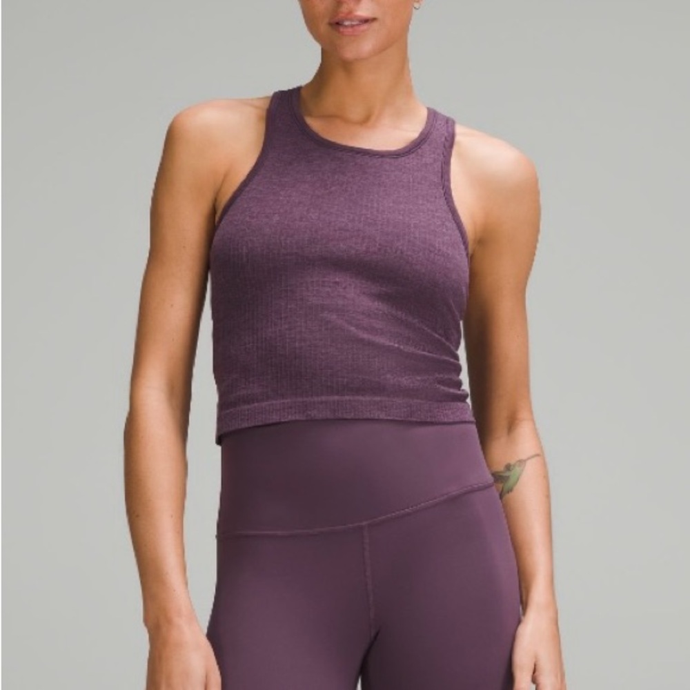 Ebb to Street Cropped Raceback Tank Top in Grape Thistle